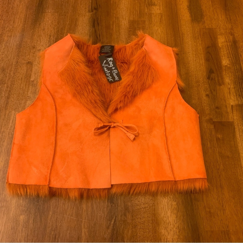 Rag & Bone faux suede fur vest Medium Orange front tie closure Vintage Bohemian - Picture 2 of 8